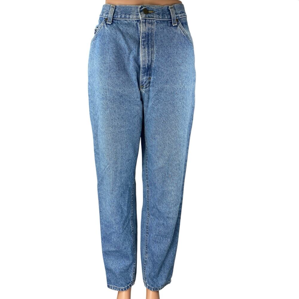 Lee Women's Blue Medium Wash High Waisted Tapered Carrot Mom Denim Jeans Size M